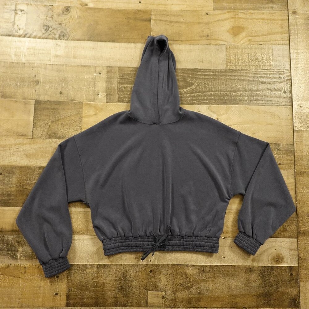 Sweaty Betty CloudWeight Crop Hoodie Women’s 6 Washed Navy Drawstring Athleisure